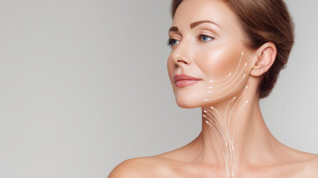 Frau mit straffer Haut und Konturlinien | Hydrafacial Behandlung